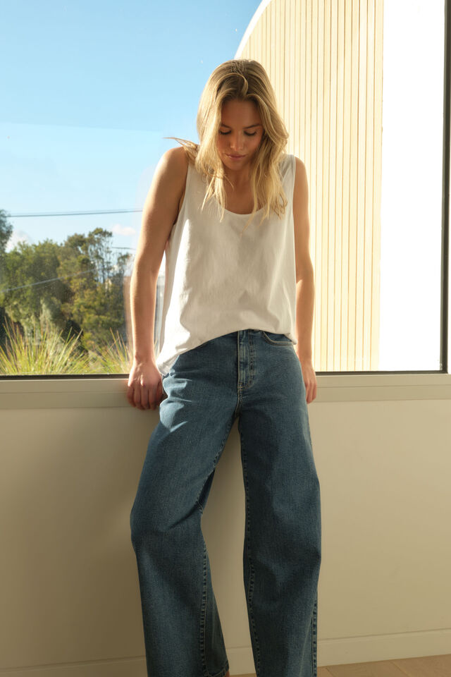 Bloom Slouchy Scoop Tank, WHITE