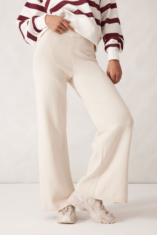 Split Hem Knit Pant, ECRU