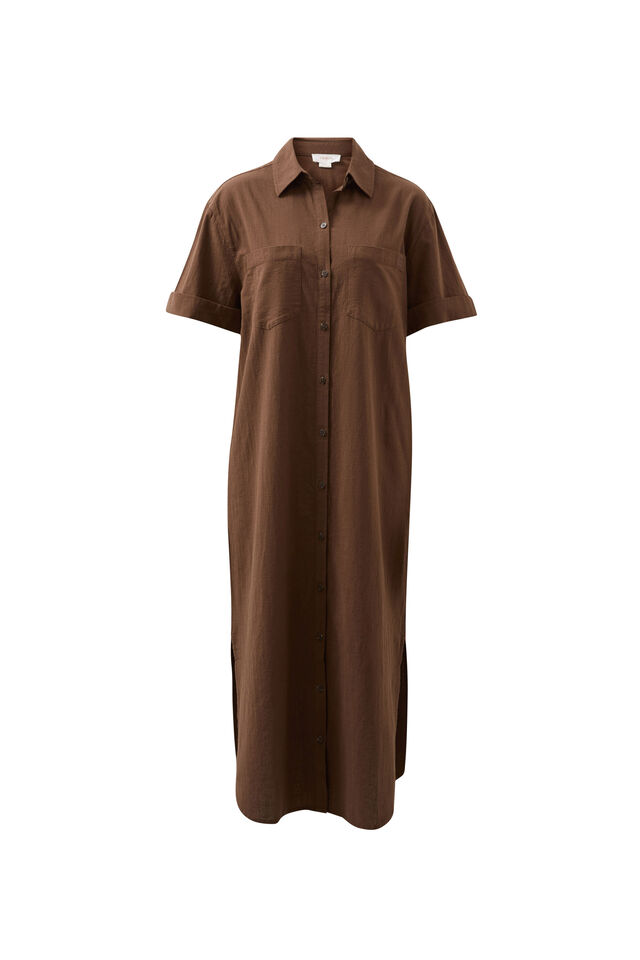Hanna Midi Shirt Dress, CHOCOLATE
