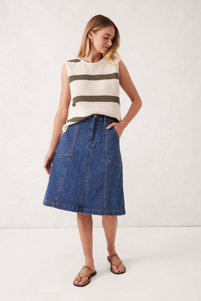Margot Mesh Knit Tank, ECRU/SOFT OLIVE STRIPE