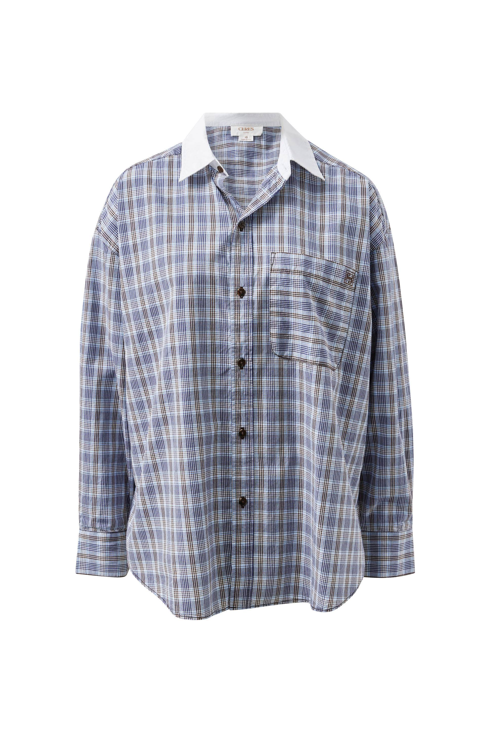 Peta Oversized Poplin Shirt Blue Chocolate Check - Organic Cotton