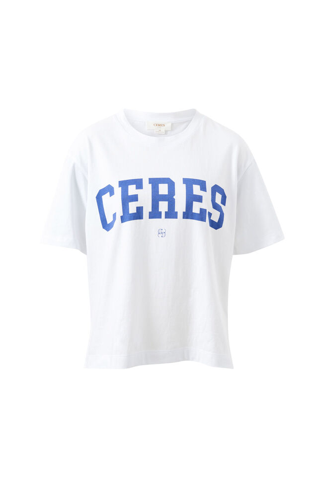 Stevie Slouchy Tee, WHITE/WASHED BLUE VARSITY