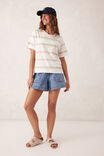 Stevie Slouchy Split Hem Tee, VANILLA/MATCHA DOUBLE STRIPE - alternate image 5