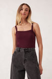 Square Neck Rib Singlet, RAISIN - alternate image 4