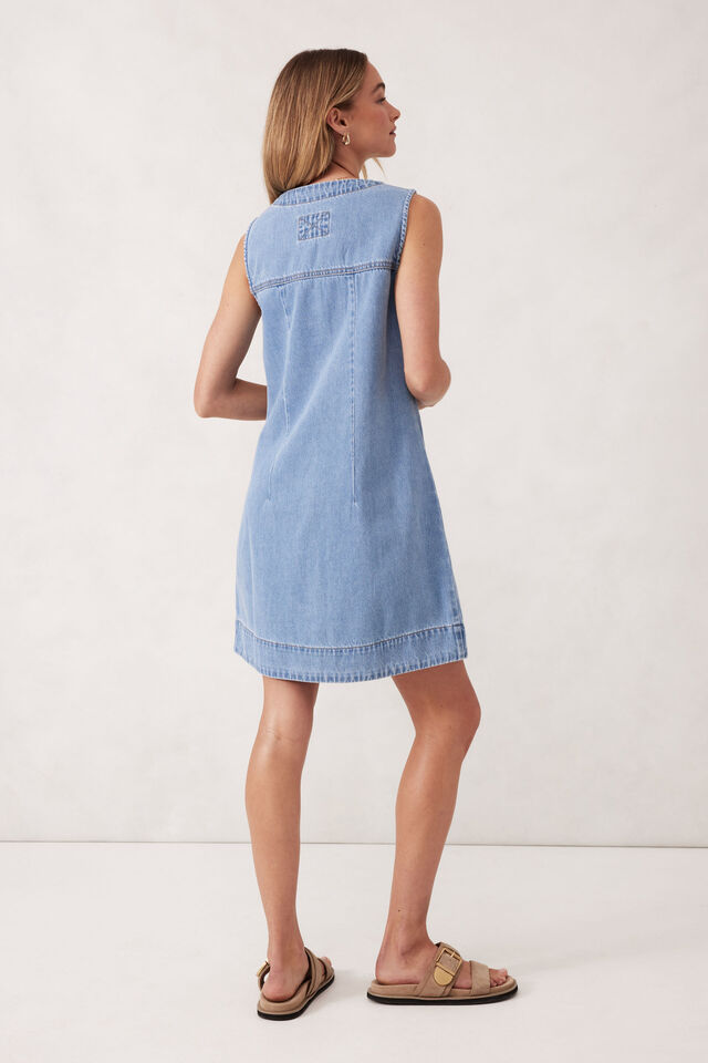 Seamed Mini Shift Dress, VINTAGE BLUE
