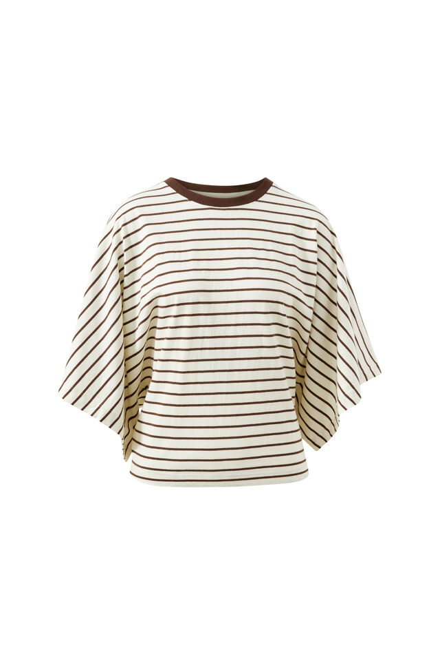 Lucy Relaxed Sleeve Tee, MILK/BRUNETTE STRIPE