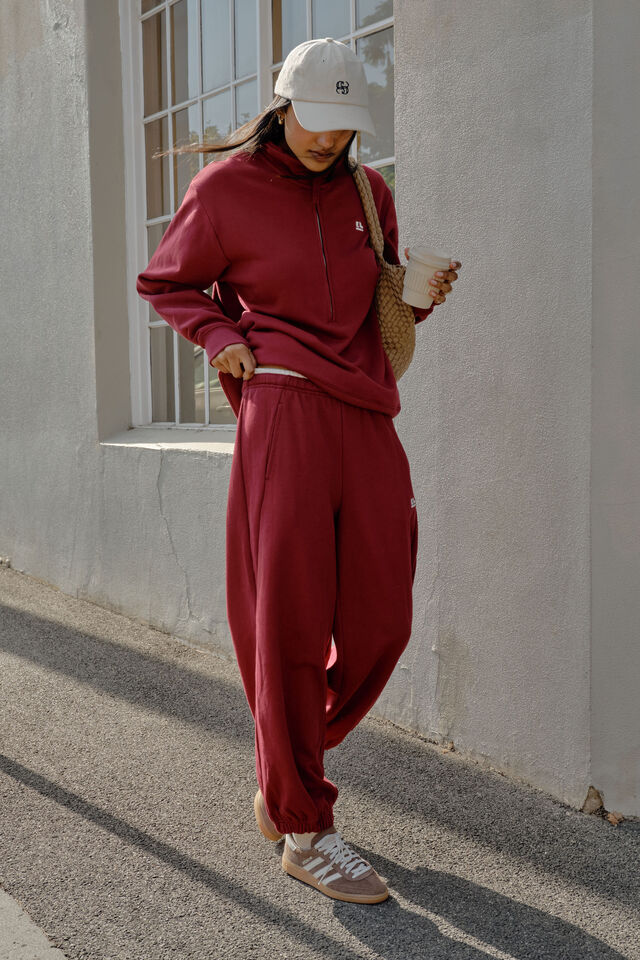 Bowie Barrel Leg Trackpant, BURGUNDY CONTRAST BUFF BIND