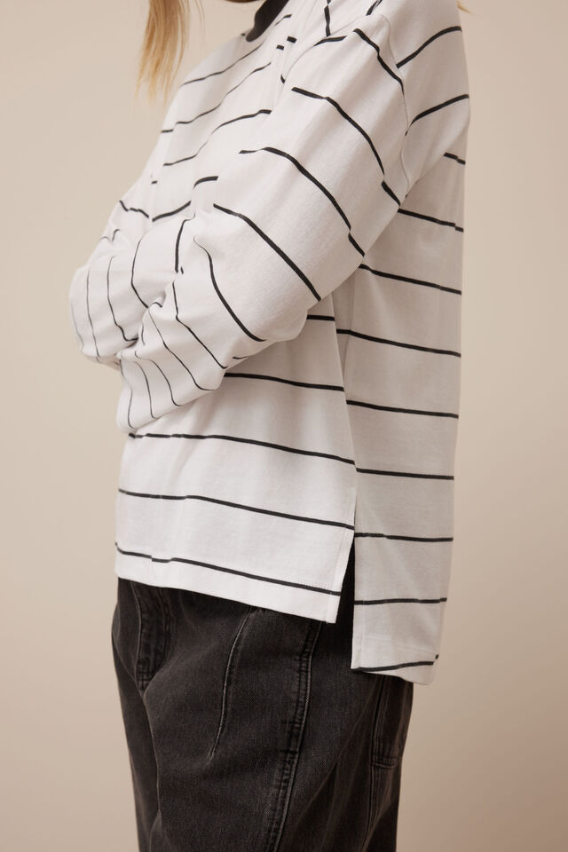 Scout Slouchy Long Sleeve  Tee, WHITE PHANTOM FINE STRIPE