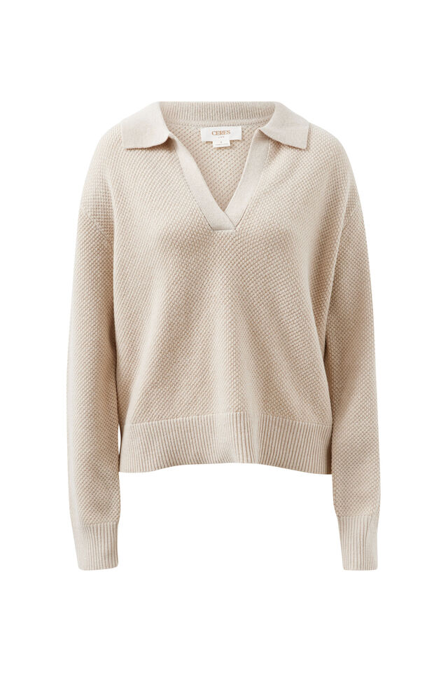 Kira Collared Knit, OATMEAL MARLE