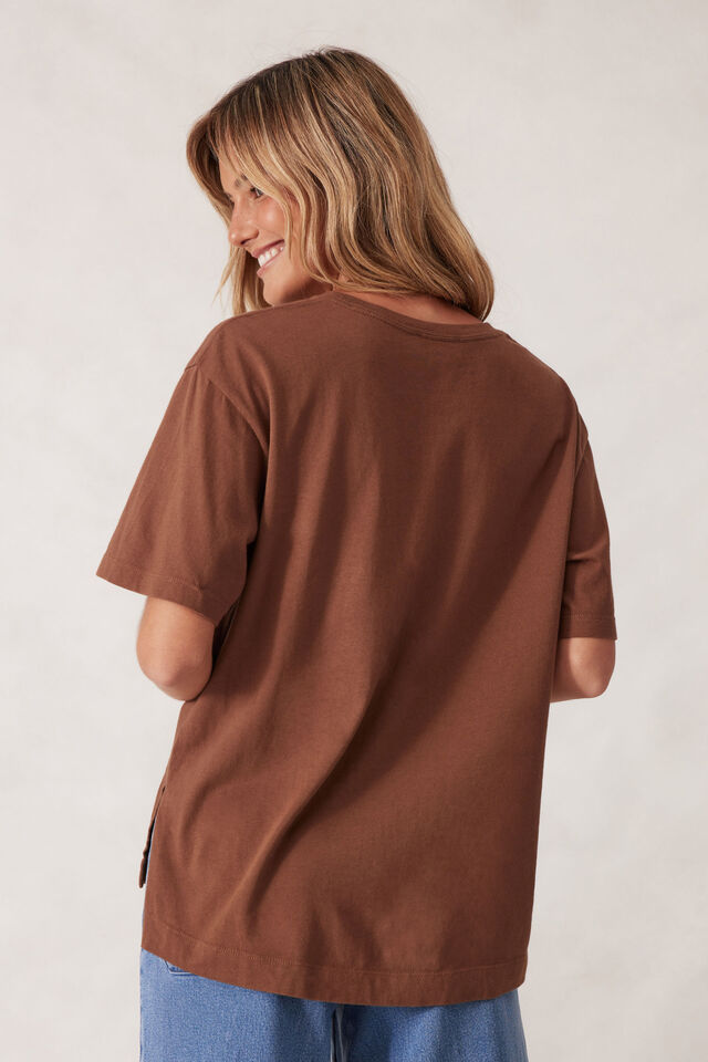 Stevie Slouchy Split Hem Tee, MILK CHOC/MONOGRAM