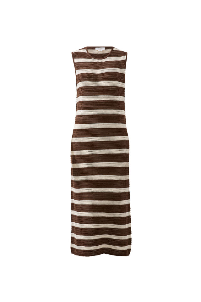 Margot Mesh Knit Tank Midi Dress, CHOC STRIPE