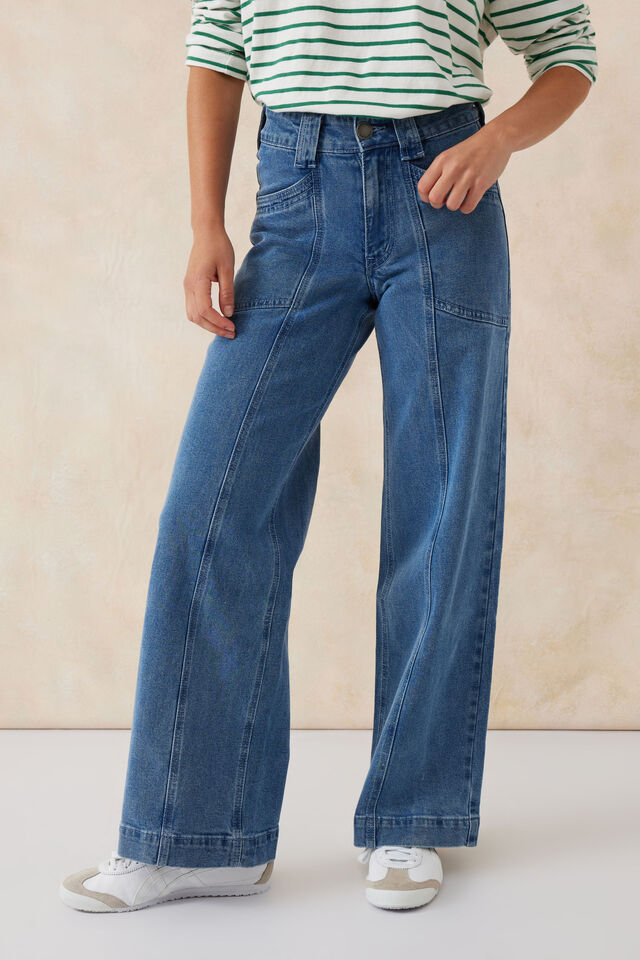 Wide Leg Seamed Stitch Jean With Organic Cotton, INDIGO