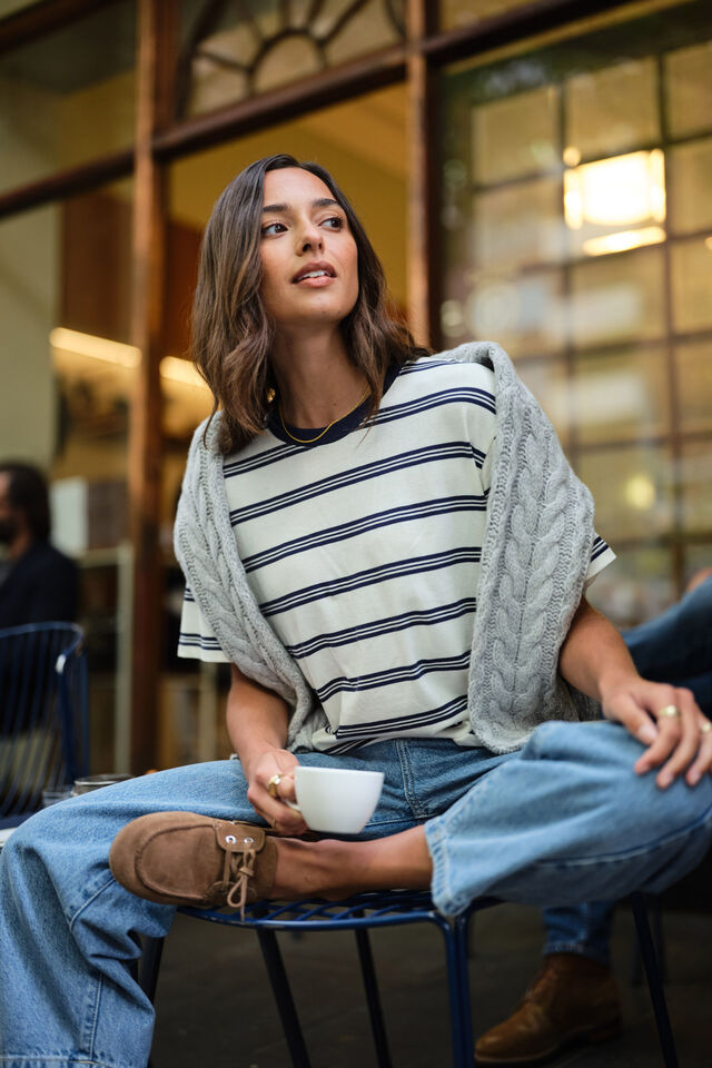 Stevie Slouchy Tee, MILK/HERITAGE NAVY STRIPE