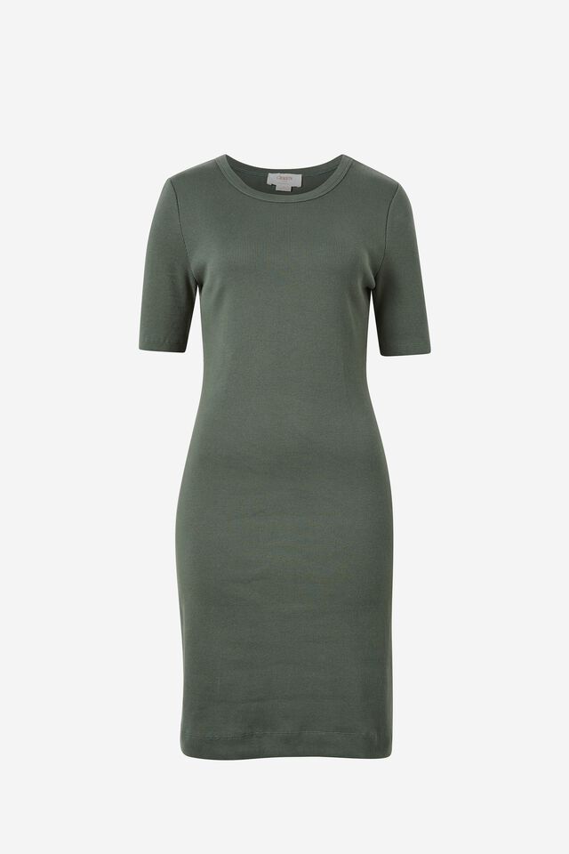 Organic Contour Rib Short Dress, SOFT KHAKI