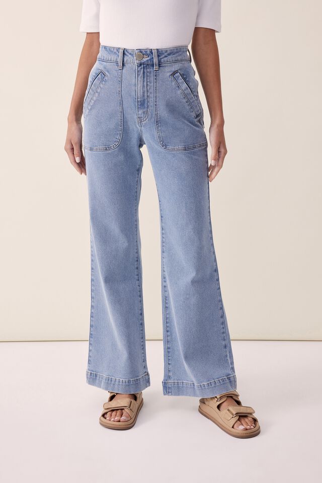 Patch Pocket Flare Jean, VINTAGE BLUE DENIM