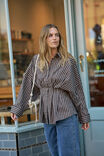 Ella Pleat Shirt, CHOCOLATE STRIPE - example image 4