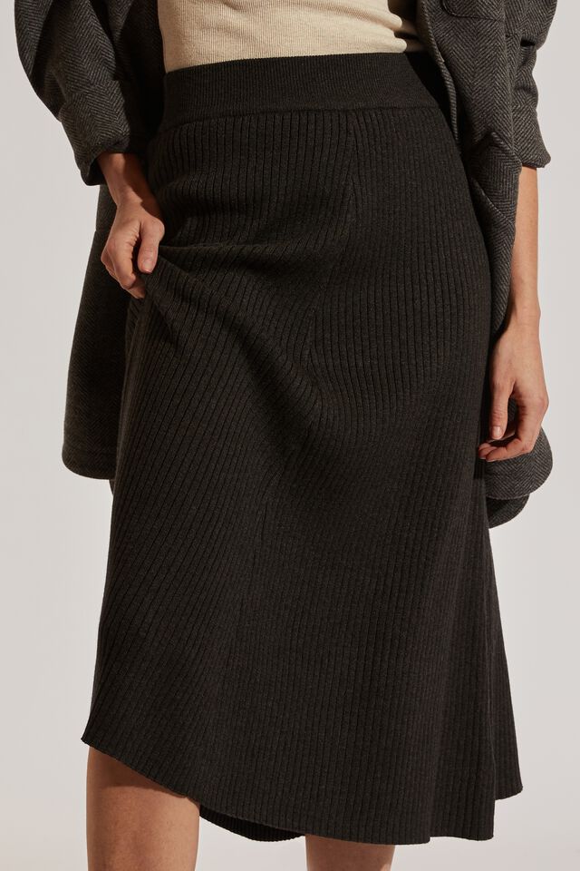 Soft Knit A Line Skirt In Recycled Blend, DARK CHARCOAL