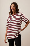 Lola Longline Step Hem Tee, BURGUNDY/MILK STRIPE - example image 5