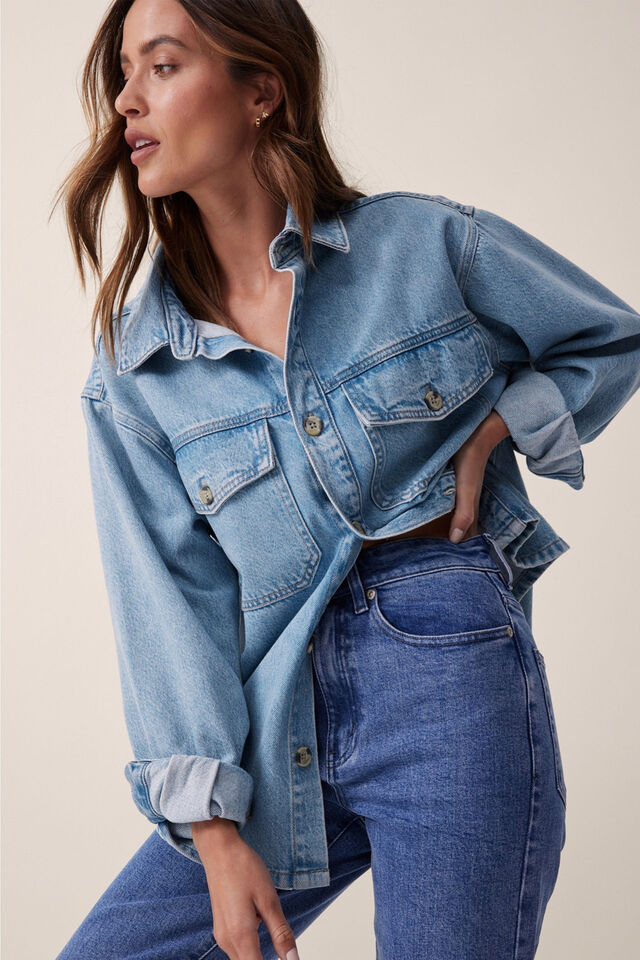 Denim Shacket With Organic Cotton, VINTAGE BLUE