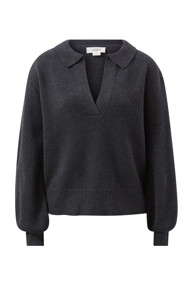 Collared Soft Knit, CHARCOAL MARLE