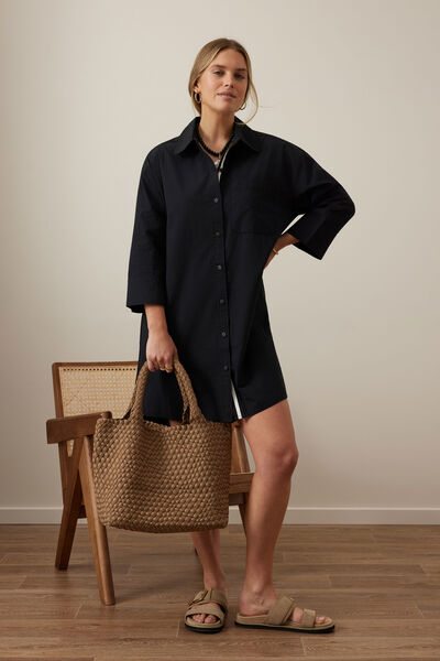 Anna Shirt Dress, BLACK