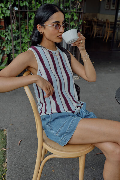 Chloe Stripe Knit Tank, BLUE WINE STRIPE