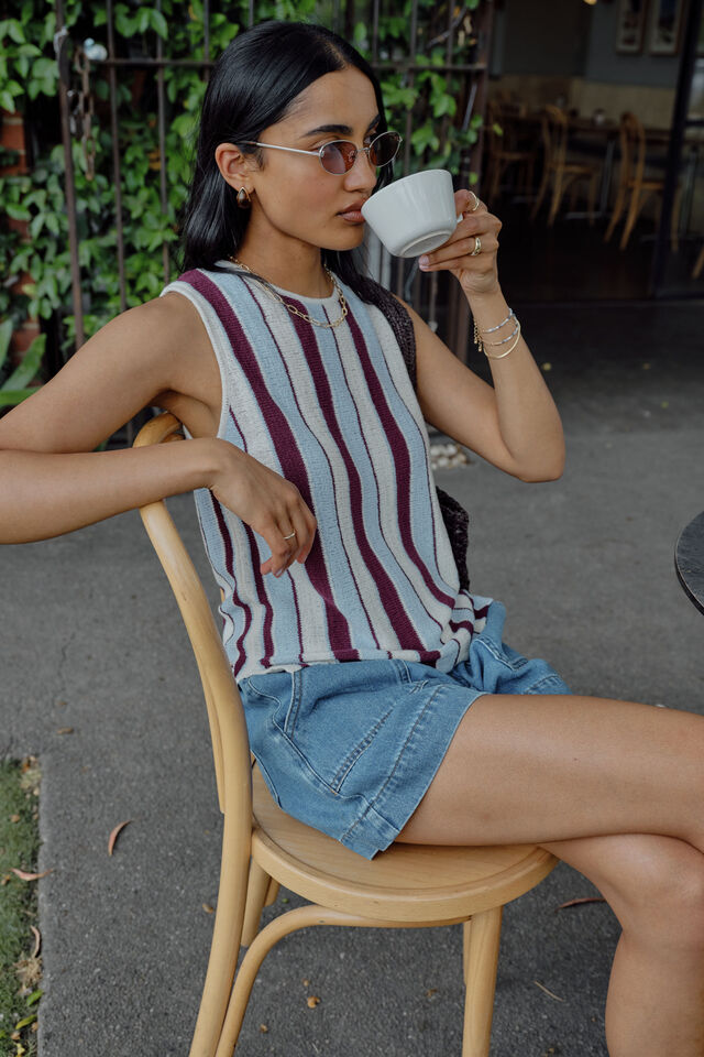 Chloe Stripe Knit Tank, BLUE WINE STRIPE