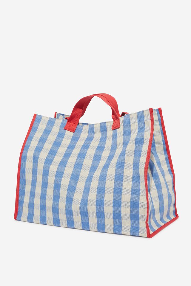 Oversized Gingham Tote Bag, BLUE CHECK