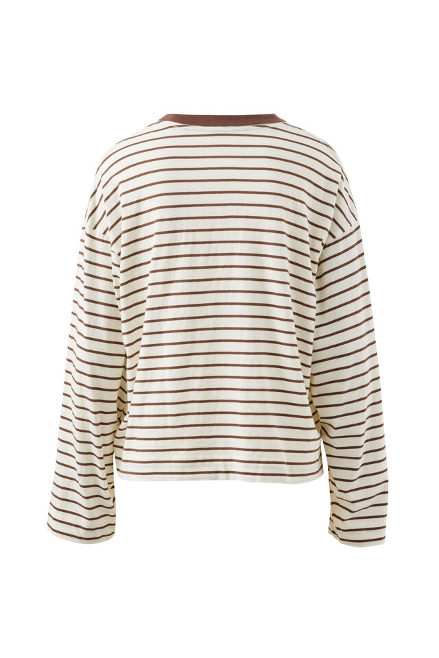 Beau Long Sleeve Slouchy Tee, MILK/BRUNETTE BROWN STRIPE