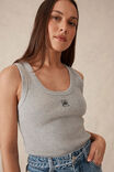 Contour Rib Scoop Tank, GREY MARLE/ BLACK EMBROIDERY - alternate image 5