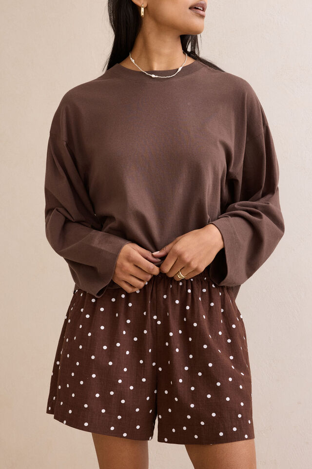 Beau Long Sleeve Slouchy Tee, BRUNETTE