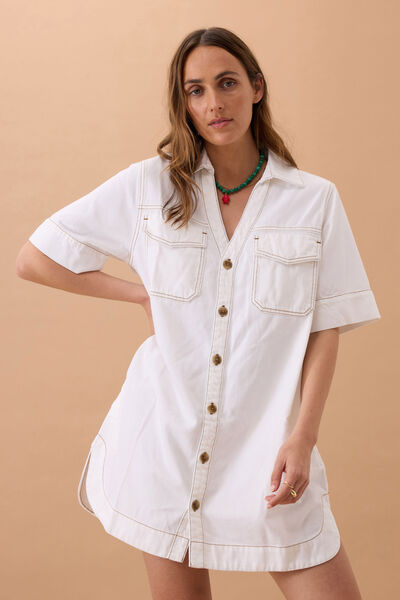 Sammy Relaxed Shirt Dress, FRESH ECRU