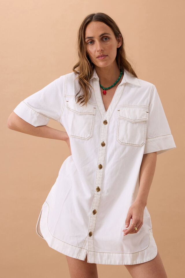Sammy Relaxed Shirt Dress, FRESH ECRU