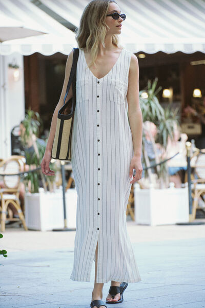 Button Through Midi Shift Dress, PINSTRIPE