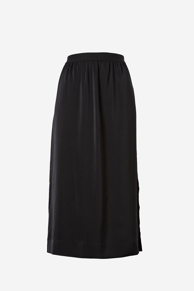 Satin Slip Skirt, BLACK
