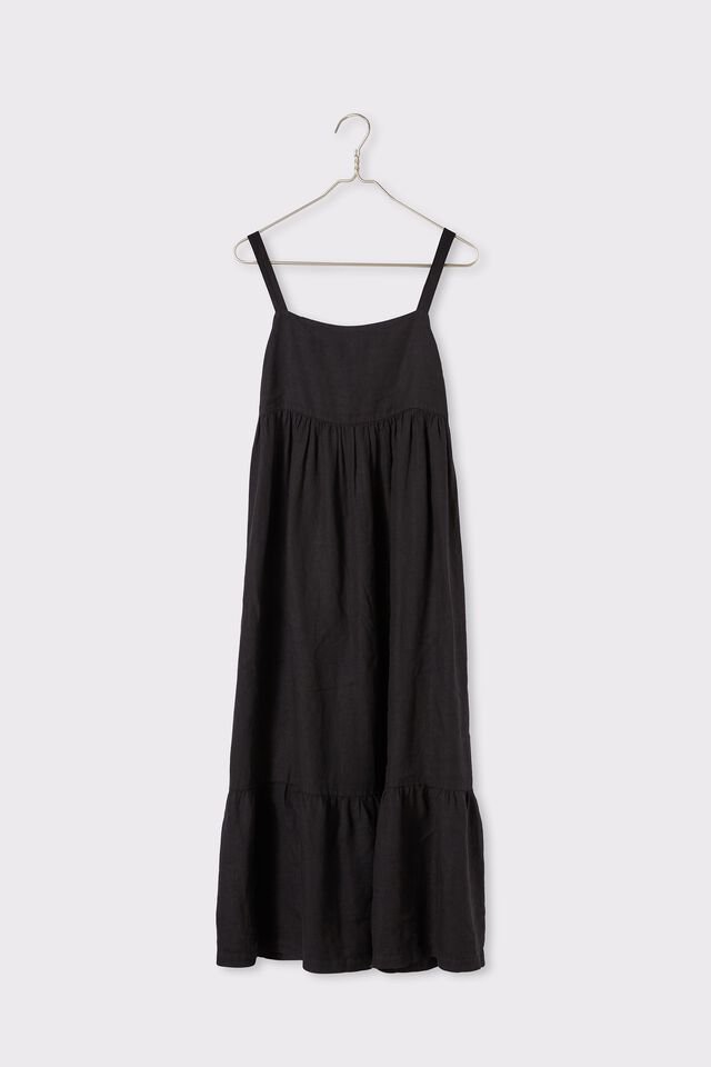 Linen Summer Midi Dress, BLACK