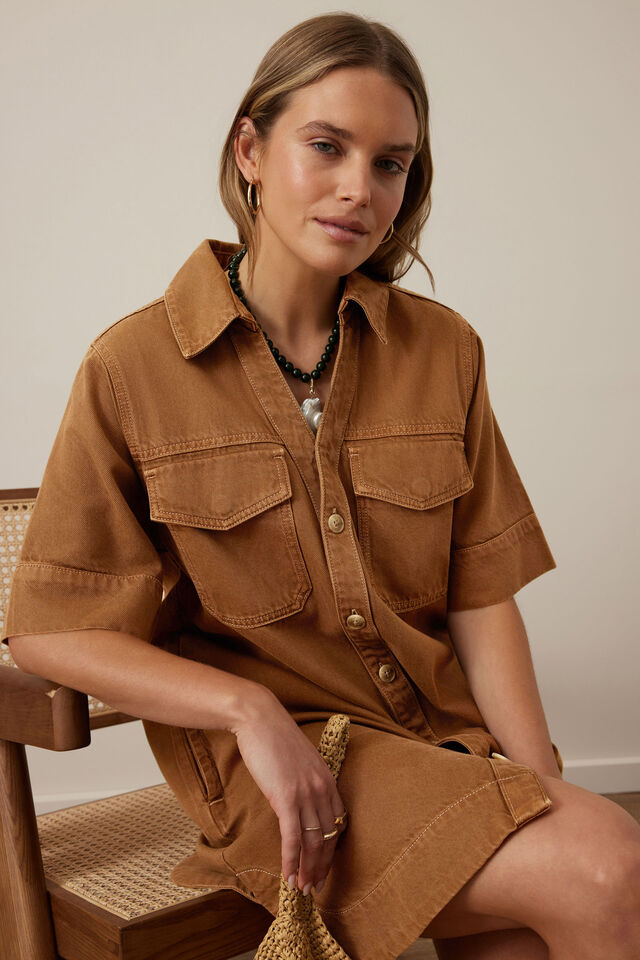 Sammy Relaxed Shirt Dress, TOFFEE