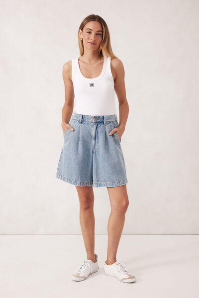 Sylvie Longline Pleat Denim Short, VINTAGE BLUE