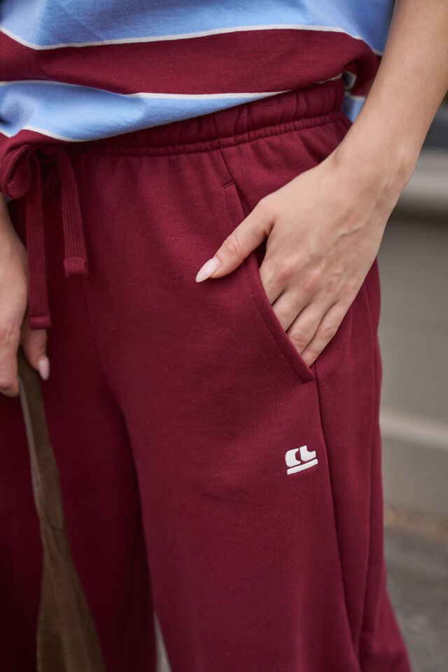 Bowie Barrel Leg Trackpant, BURGUNDY CONTRAST BUFF BIND