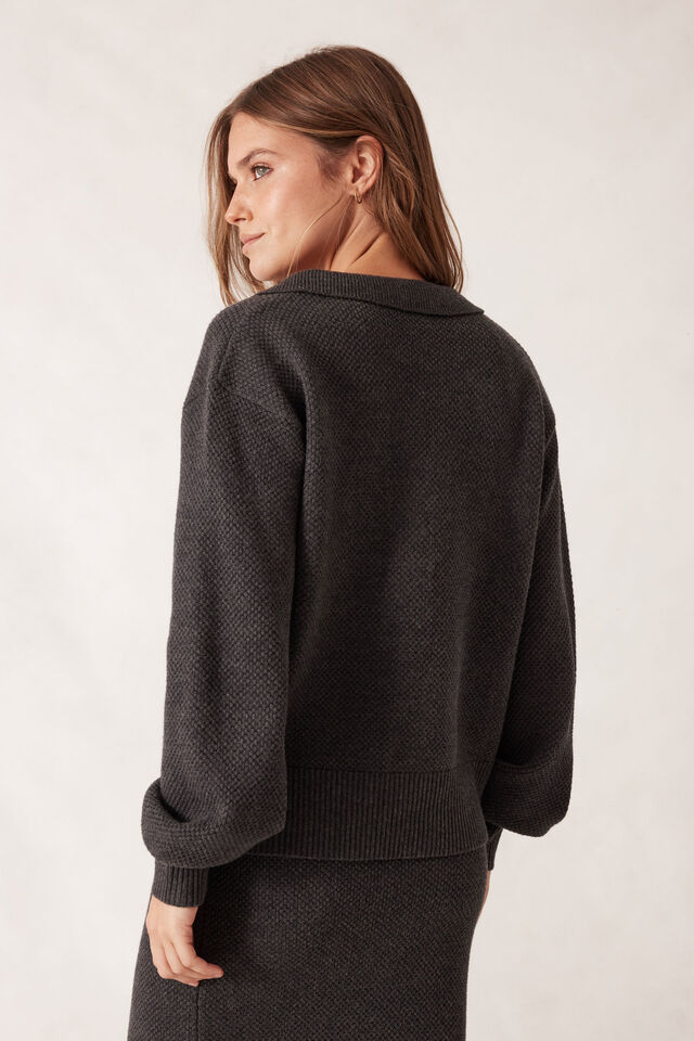 Collared Soft Knit, CHARCOAL MARLE