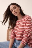 Slouchy Split Hem Ls Tee, RED BRICK / VANILLA FINE STRIPE - alternate image 1