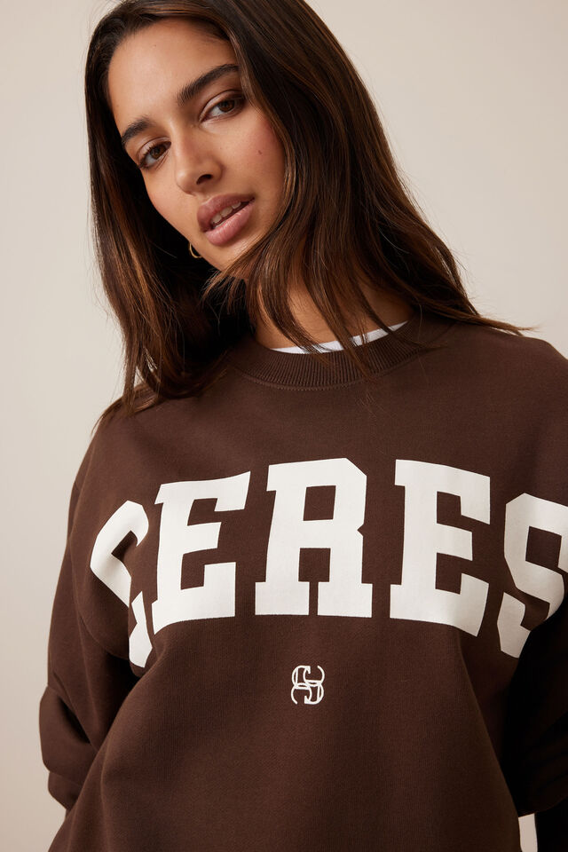 Isla Oversized Slouchy Crew, CHOCOLATE HERITAGE LOGO