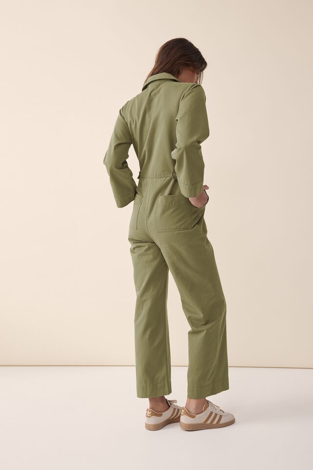Relaxed Zip Jumpsuit, SOFT OLIVE RESCUED FABRIC