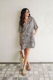 Boxy Shirt Dress, LEOPARD LINEN BLEND - alternate image 1