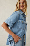 Short Sleeve Boxy Shirt, VINTAGE BLUE DENIM - alternate image 4