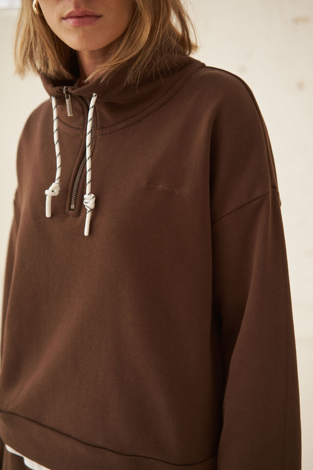 Eva Sporty Half Zip, CHOCOLATE