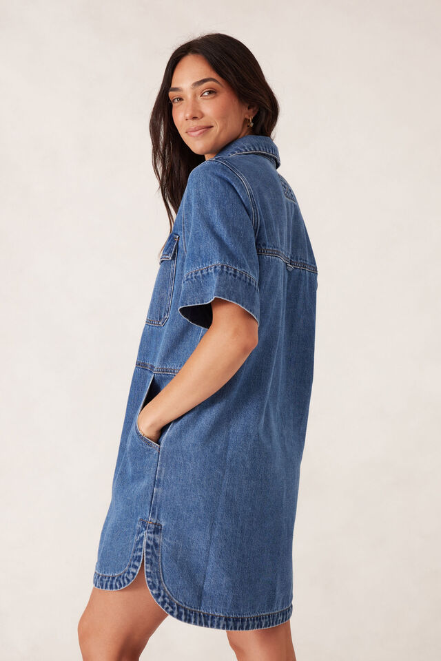 Side Pocket Boxy Dress, FRESH INDIGO