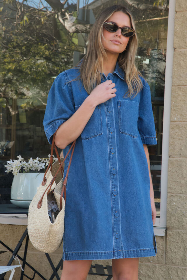 Dylan Pleat Sleeve Boxy Dress, FRESH INDIGO