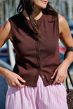 Lyla Button Through Rib Tank, CHOCOLATE - alternate image 1