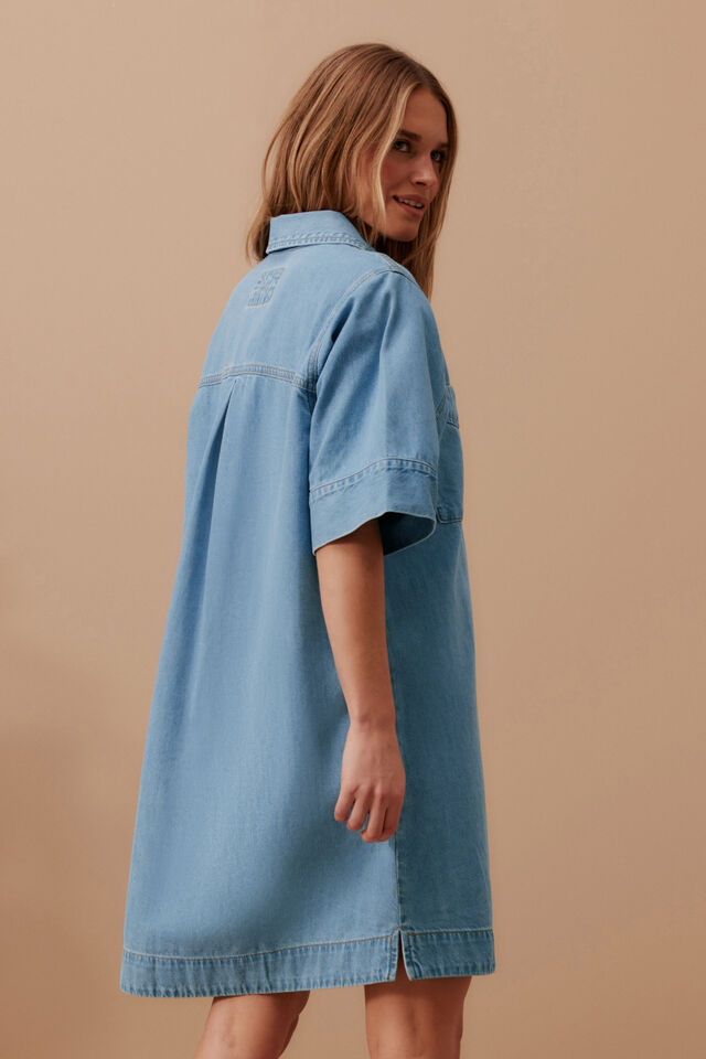 Ava Short Sleeve Mini Dress, VINTAGE BLUE